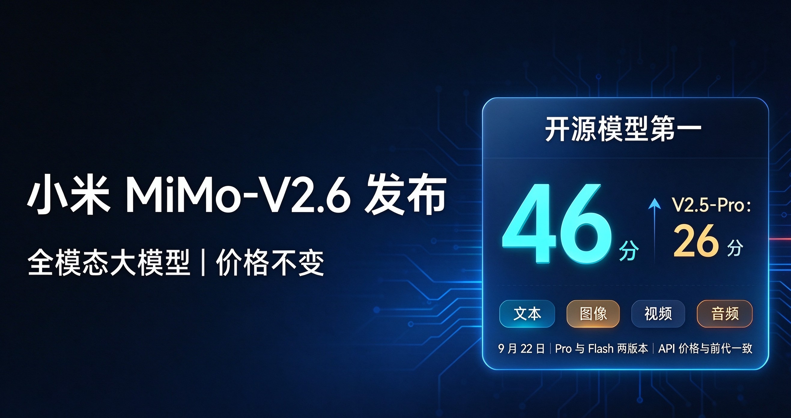 小米 MiMo-V2.6 发布,价格还不变(图1) 小米 MiMo-V2.6 发布,价格还不变(图1)